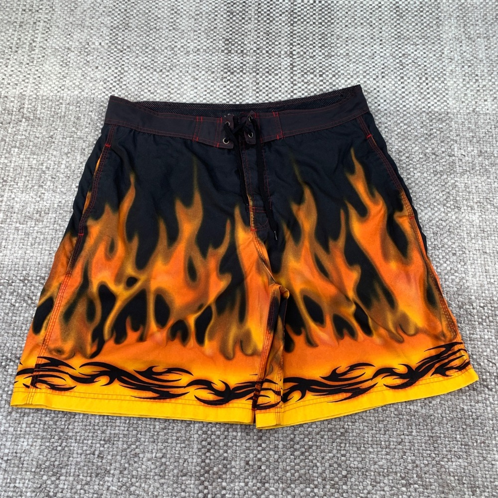 No Boundaries Board Shorts Men 38 Black Orange Flame Fire Tribal NB12B001B